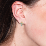 Sorrelli Carly Cross Stud Earrings in Aquamarine