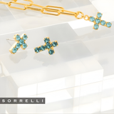 Sorrelli Carly Cross Stud Earrings in Aquamarine