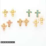 Sorrelli Carly Cross Stud Earrings in Light Rose Aurora Borealis