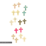 Sorrelli Carly Cross Stud Earrings in Electric Pink