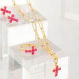Sorrelli Carly Cross Stud Earrings in Electric Pink