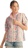 JODIFL Ruffle Detail Crinkle Floral Top In PINK