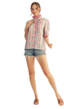 JODIFL Ruffle Detail Crinkle Floral Top In PINK