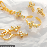 Sorrelli Carly Cross Stud Earrings in Jonquil Aurora Borealis