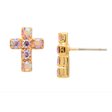 Sorrelli Carly Cross Stud Earrings in Light Rose Aurora Borealis