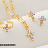 Sorrelli Carly Cross Stud Earrings in Light Rose Aurora Borealis