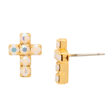 Sorrelli Carly Cross Stud Earrings in White Aurora Borealis