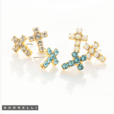 Sorrelli Carly Cross Stud Earrings in White Aurora Borealis