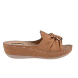Good Choice Shoes “ISOLA” Wedge Wide Band Cinched with Metal Ring, Tan
