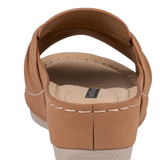 Good Choice Shoes “ISOLA” Wedge Wide Band Cinched with Metal Ring, Tan