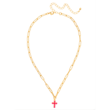 Sorrelli Carly Cross Pendant Necklace in Electric Pink