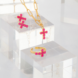 Sorrelli Carly Cross Pendant Necklace in Electric Pink