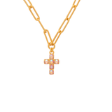 Sorrelli Carly Cross Pendant Necklace in Light Rose Aurora Borealis