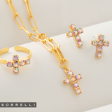 Sorrelli Carly Cross Pendant Necklace in Light Rose Aurora Borealis