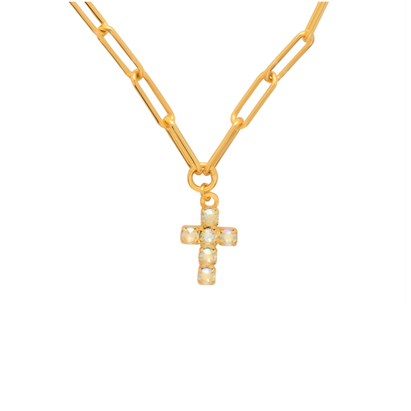 Sorrelli Carly Cross Pendant Necklace in Jonquil Aurora Borealis