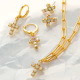 Sorrelli Carly Cross Pendant Necklace in White Aurora Borealis