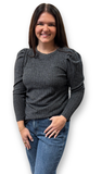 Round Neck Bubble Sleeve Sweater, Assorted Colors