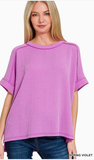 Zenana Corded Cuffed Sleeve Top, Assorted Colors
