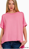 Zenana Corded Cuffed Sleeve Top, Assorted Colors