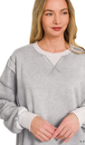 ZENANA Fleece Acid Wash Pullover, Assorted Colors