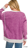 ZENANA Fleece Acid Wash Pullover, Assorted Colors