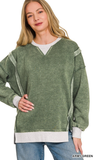 ZENANA Fleece Acid Wash Pullover, Assorted Colors