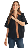 JODIFL Faux Leather Contrast Top