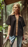 JODIFL Faux Leather Contrast Top