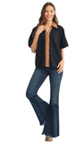 JODIFL Faux Leather Contrast Top