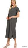 Zenana Midi Dress with Front Pocket, Assorted Colors