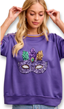 BiBi Mardi Gras Theme Sequin Mask Patched Sleeves Top
