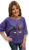 BiBi Mardi Gras Theme Sequin Mask Patched Sleeves Top