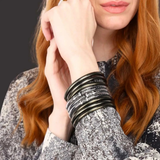 BuDha Girl, Three Queens AW Bangles Set/3 in Black Spinel