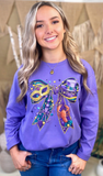 Sugar Stitch Mardi Gras Bow Long Sleeve T-Shirt