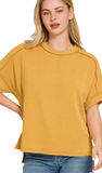Zenana Corded Cuffed Sleeve Top, Assorted Colors