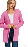 Zenana Waffle Open Cardigan Sweater, Assorted Colors
