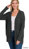 Zenana Waffle Open Cardigan Sweater, Assorted Colors