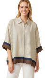 HEIMISH, Striped Button Front Blouse w/ Scallop Hem, Assorted Colors