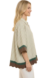 HEIMISH, Striped Button Front Blouse w/ Scallop Hem, Assorted Colors