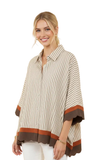 HEIMISH, Striped Button Front Blouse w/ Scallop Hem, Assorted Colors