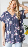 HEIMISH Floral Ribbed Short Sleeve Top