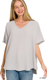 Zenana Woven Airflow V-Neck Short Sleeve Top, Assorted Colors