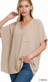 Zenana Oversized V-Neck Pocket Top, Assorted Colors