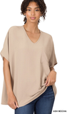 Zenana Oversized V-Neck Pocket Top, Assorted Colors