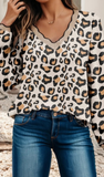 LDC Leopard Scalloped V Neck Blouse