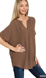 ZENANA Airflow Split Neck Top, Assorted Colors
