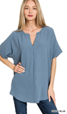 ZENANA Airflow Split Neck Top, Assorted Colors