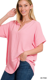 ZENANA Airflow Split Neck Top, Assorted Colors