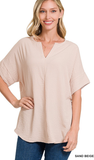 ZENANA Airflow Split Neck Top, Assorted Colors