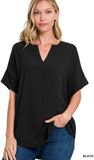 ZENANA Airflow Split Neck Top, Assorted Colors